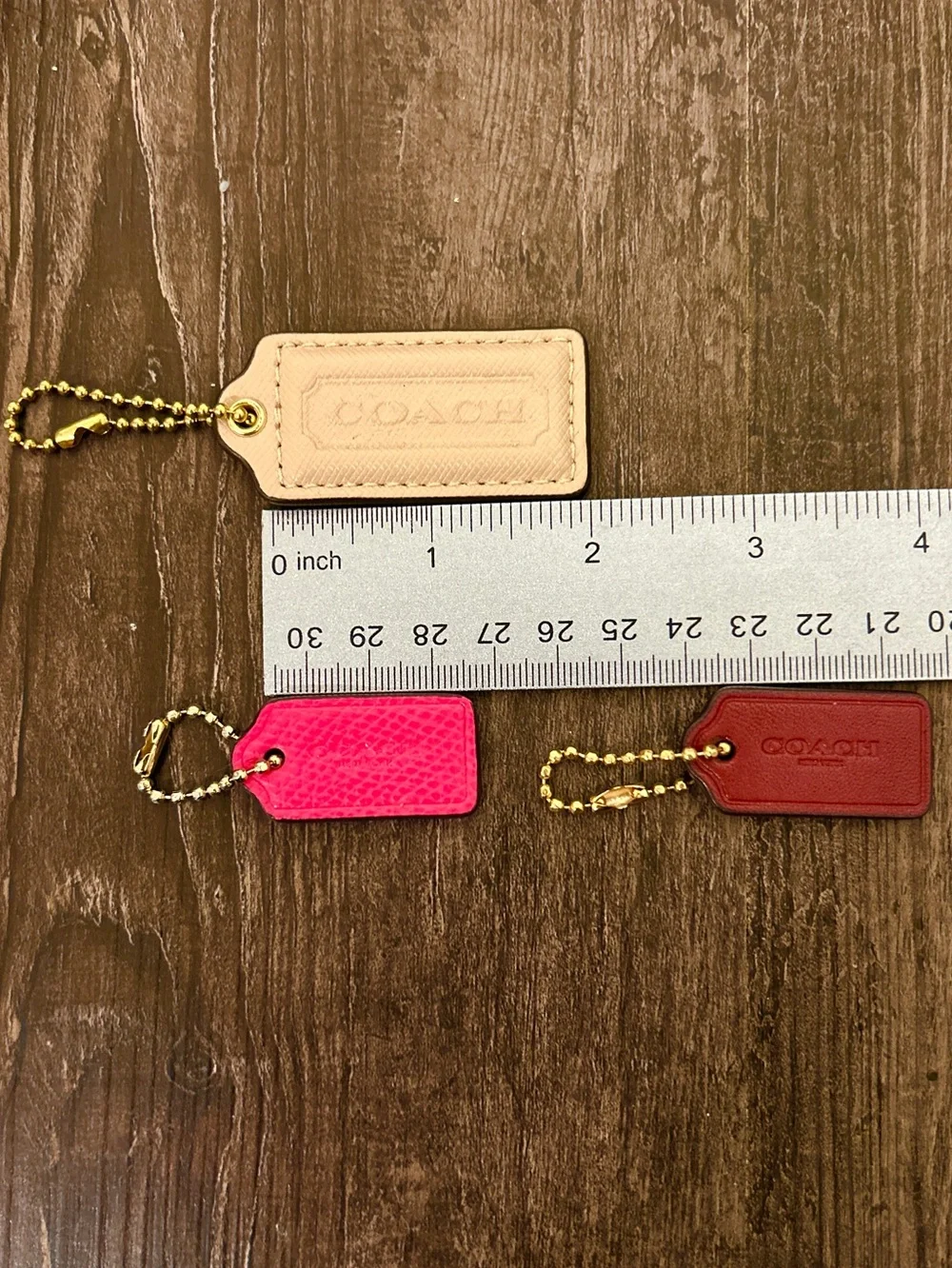 COACH Leather Hang Tags 3 Pack with ball & chains